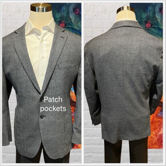 Jos A Bank 1905 48R Slim Gray Black Houndstooth Flannel Unstructured Blazer - Picture 7 of 16